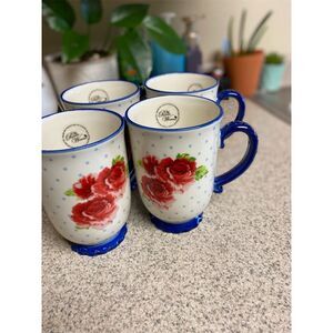 The Pioneer Woman Heritage Floral Tall Footed Stoneware Mugs Set of 4 Multicolor